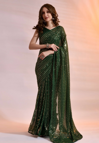 Georgette sequence Saree in Green colour 172142