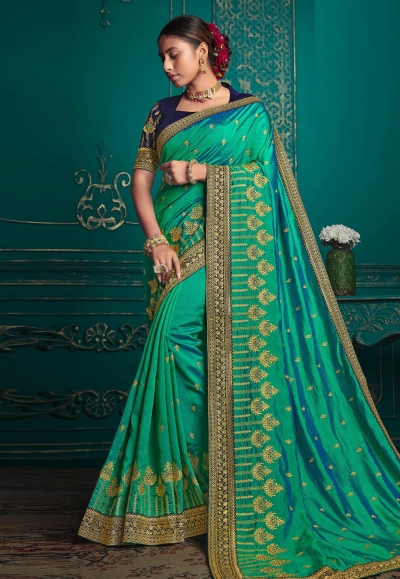 Silk Saree with blouse in Sea green colour 9704