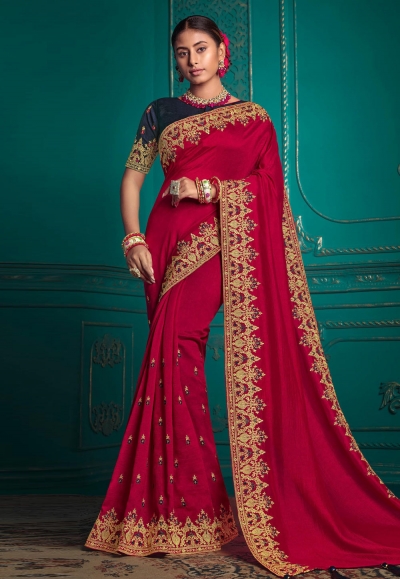 Silk Saree with blouse in Maroon colour 9705