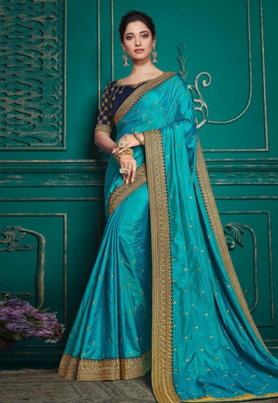 Tamannaah bhatia Silk bollywood Saree in turquoise colour 9706