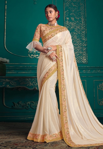 Silk Saree with blouse in Cream colour 9707