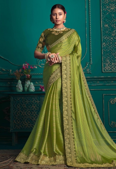 Silk Saree with blouse in Light green colour 9715