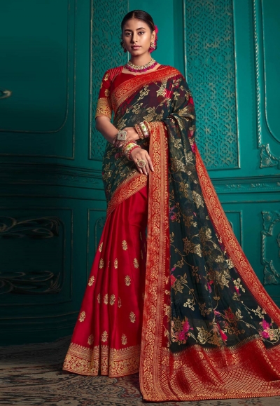 Silk half n half Saree in Red colour 9716