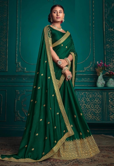 Silk Saree with blouse in Green colour 9717