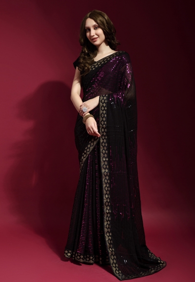 Georgette Saree with blouse in Purple colour 172250