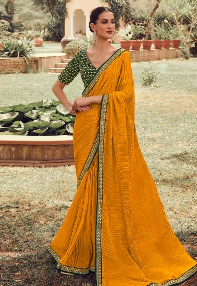 Silk Saree with blouse in Mustard colour 4903