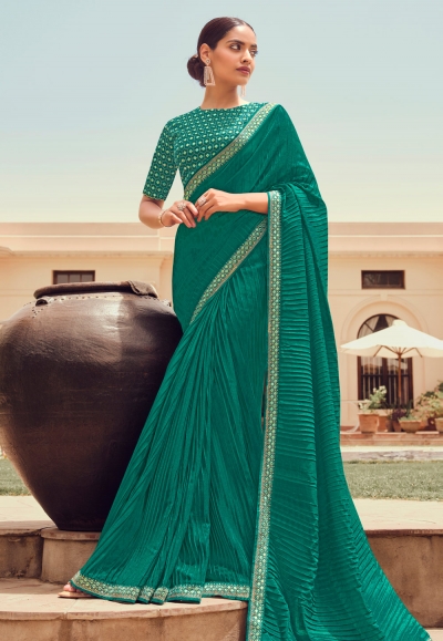 Silk Saree with blouse in Sea green colour 4902
