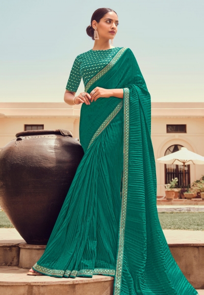 Party Wear Ladies Plain Sea Green Silk Saree, 5.5 m (separate blouse piece)  at Rs 450 in Surat