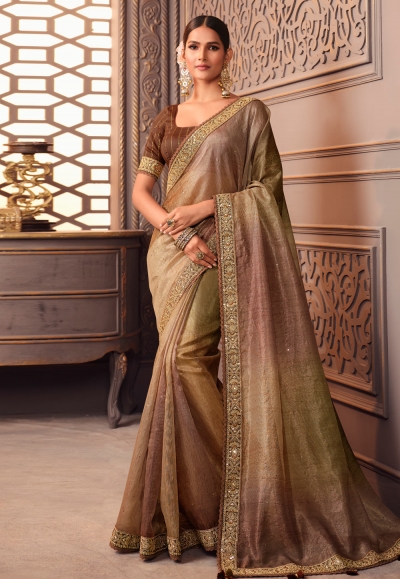 Viscose Saree with blouse in Brown colour 1203