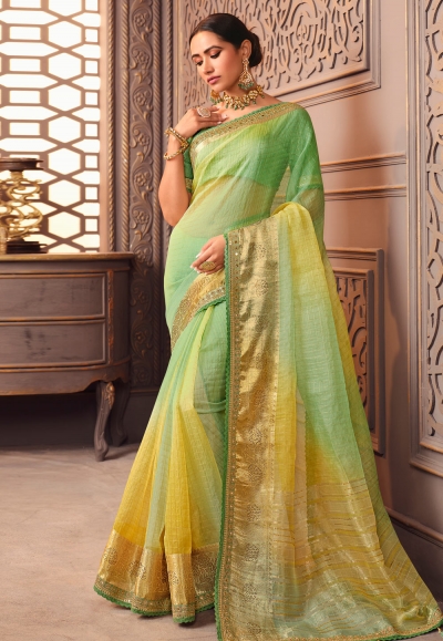 Organza Saree with blouse in Light green colour 1205