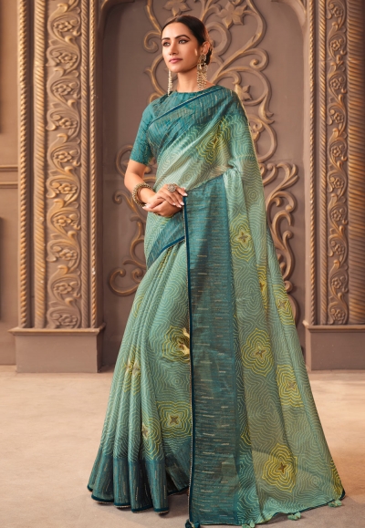 Organza Saree with blouse in Sea green colour 1206