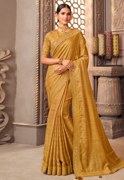 Organza Saree with blouse in Golden colour 1209A