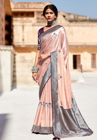 Silk Saree with blouse in Peach colour 1456