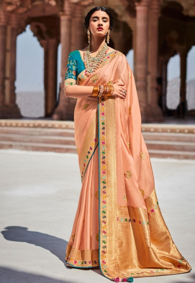 PEACH BLOSSOM ORGANZA SAREE – Pomcha Jaipur