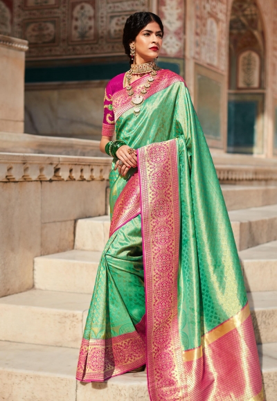 Silk Saree with blouse in Light green colour 1465