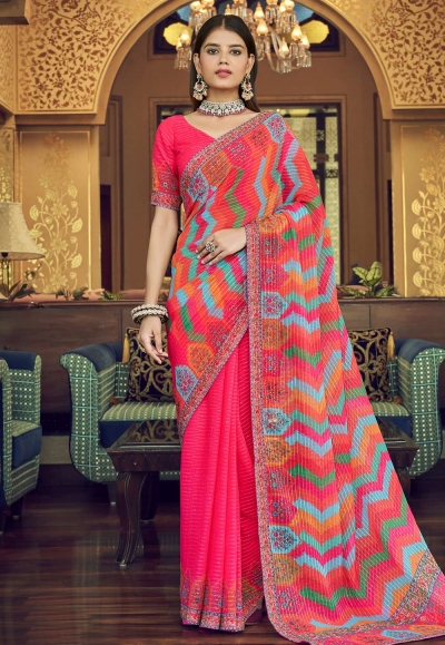 Georgette Saree with blouse in Pink colour 29009