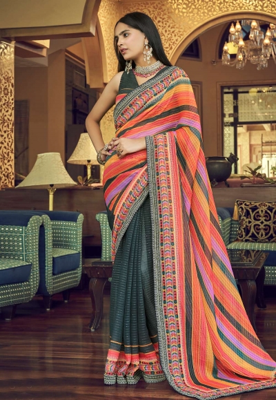 Georgette Saree with blouse in Grey colour 29008