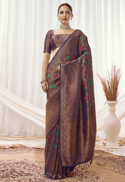 Kanjivaram silk Saree in Navy blue colour 16003