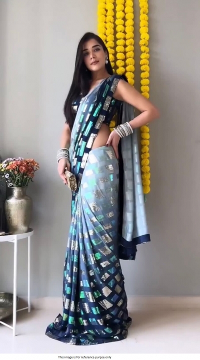 Bollywood Model Shaded blue sequins georgette saree