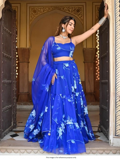 Bollywood Model Floral Ruffle Blue color lehenga