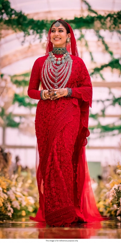 Kollywood Nayanthara Inspired red net embroidered saree