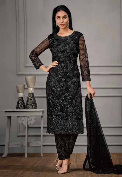 Net kameez with pant in Black colour 4927