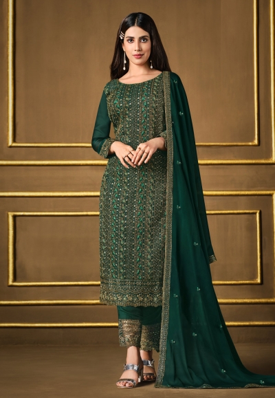 Green Salwar Kameez in Printed Silk - SK14930