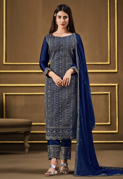 Georgette pant style suit in Navy blue colour 4895