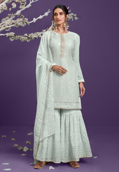 Georgette sharara suit in Sky blue colour 2037