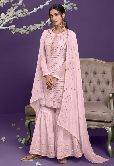 Georgette sharara suit in Pink colour 2036