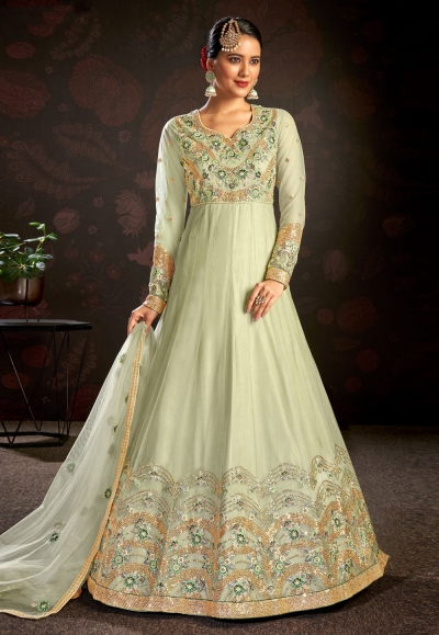 Net abaya style suit in Sea green colour 7916