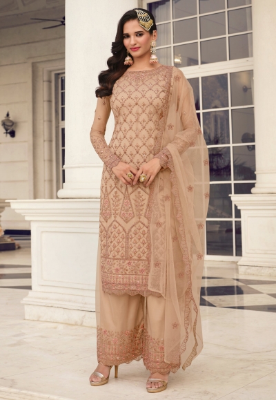 Net embroidered palazzo suit in Beige colour 3402