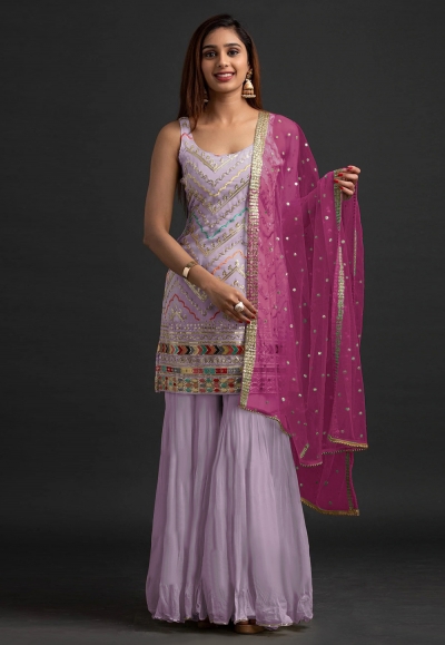 Faux georgette pakistani suit in Light purple colour 1003D