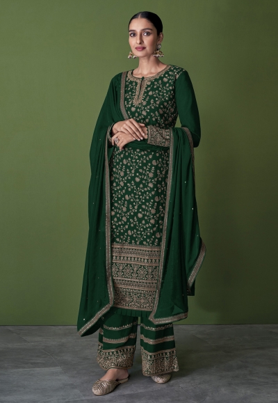 Faux georgette embroidered pakistani suit in Green colour 151C