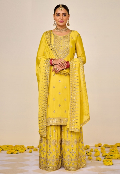 Chinon pakistani suit in Yellow colour 1496