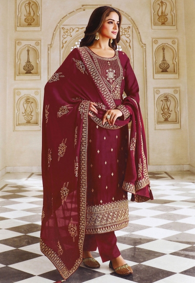 Silk pakistani suit in Maroon colour 13612