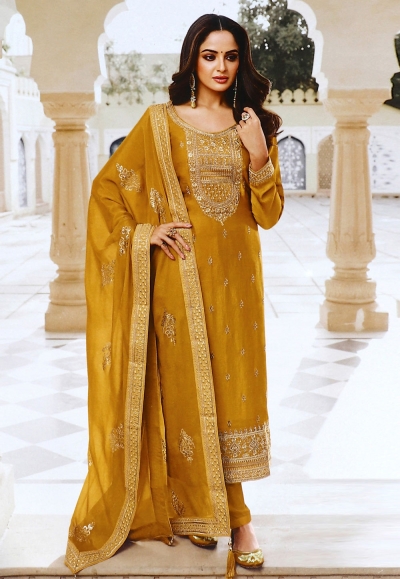 Silk pant style suit in Mustard colour 13613