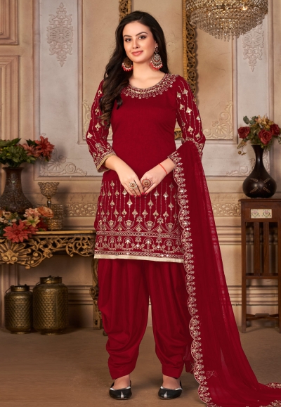 Art silk patiala suit in Maroon colour 4304