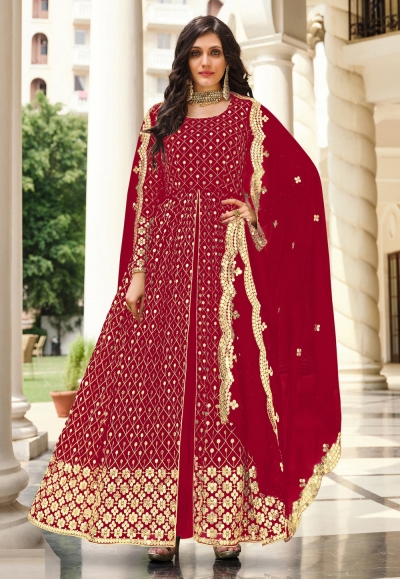 Georgette abaya style Anarkali suit in Maroon colour 2071D