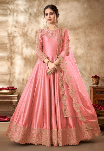 Art silk abaya style Anarkali suit in Pink colour 4501