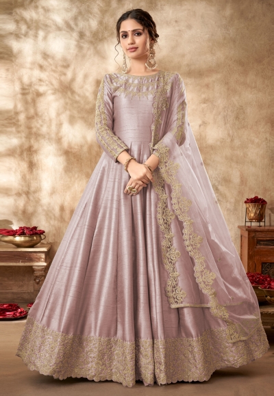 Art silk long Anarkali suit in Light purple colour 4504