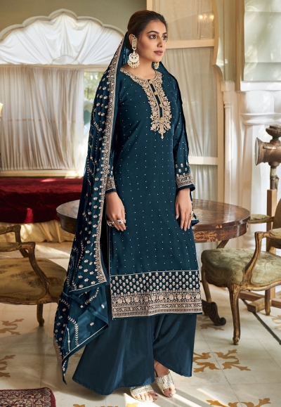 Georgette embroidered pakistani suit in Teal colour 135