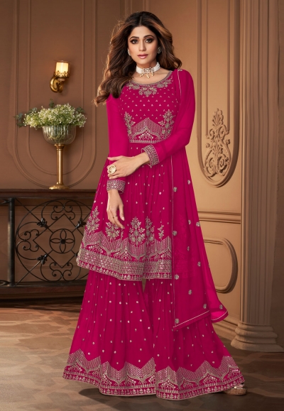 Shamita shetty Georgette sharara suit in magenta colour 8696D