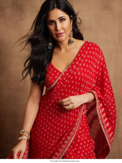 Bollywood Katrina Kaif inspired red georgette saree