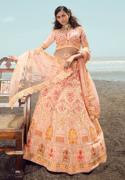 Georgette a line lehenga choli in Peach colour 23005