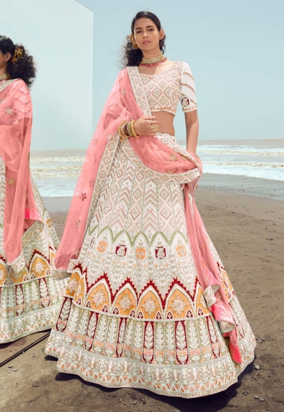 Georgette a line lehenga choli in White colour 23014