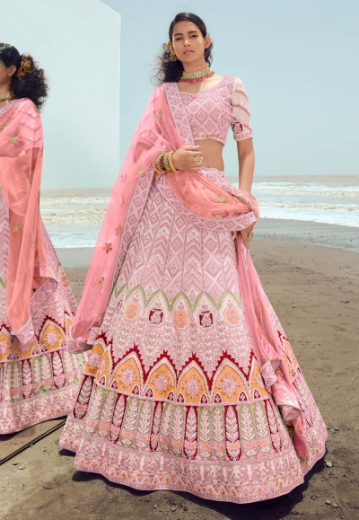 Georgette a line lehenga choli in Pink colour 23015