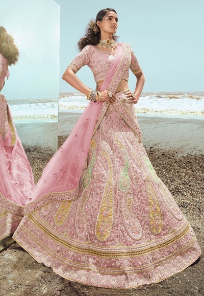 Organza a line lehenga choli in Pink colour 23019