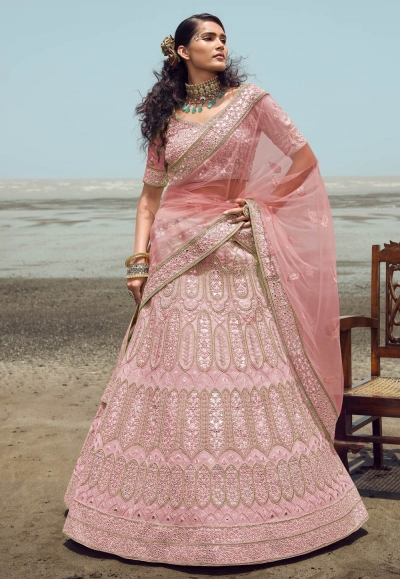 Organza a line lehenga choli in Pink colour 23022