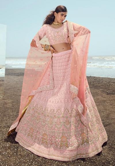 Georgette a line lehenga choli in Pink colour 23026